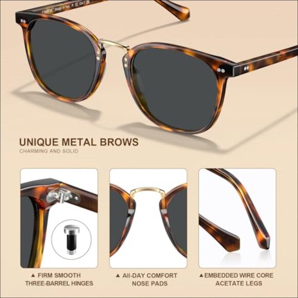 Retro Round Polarized Sunglasses for Women Hypoallergenic Acetate Metal Brow Vintage acetate polarized sunglasses UV protection small  main image 3